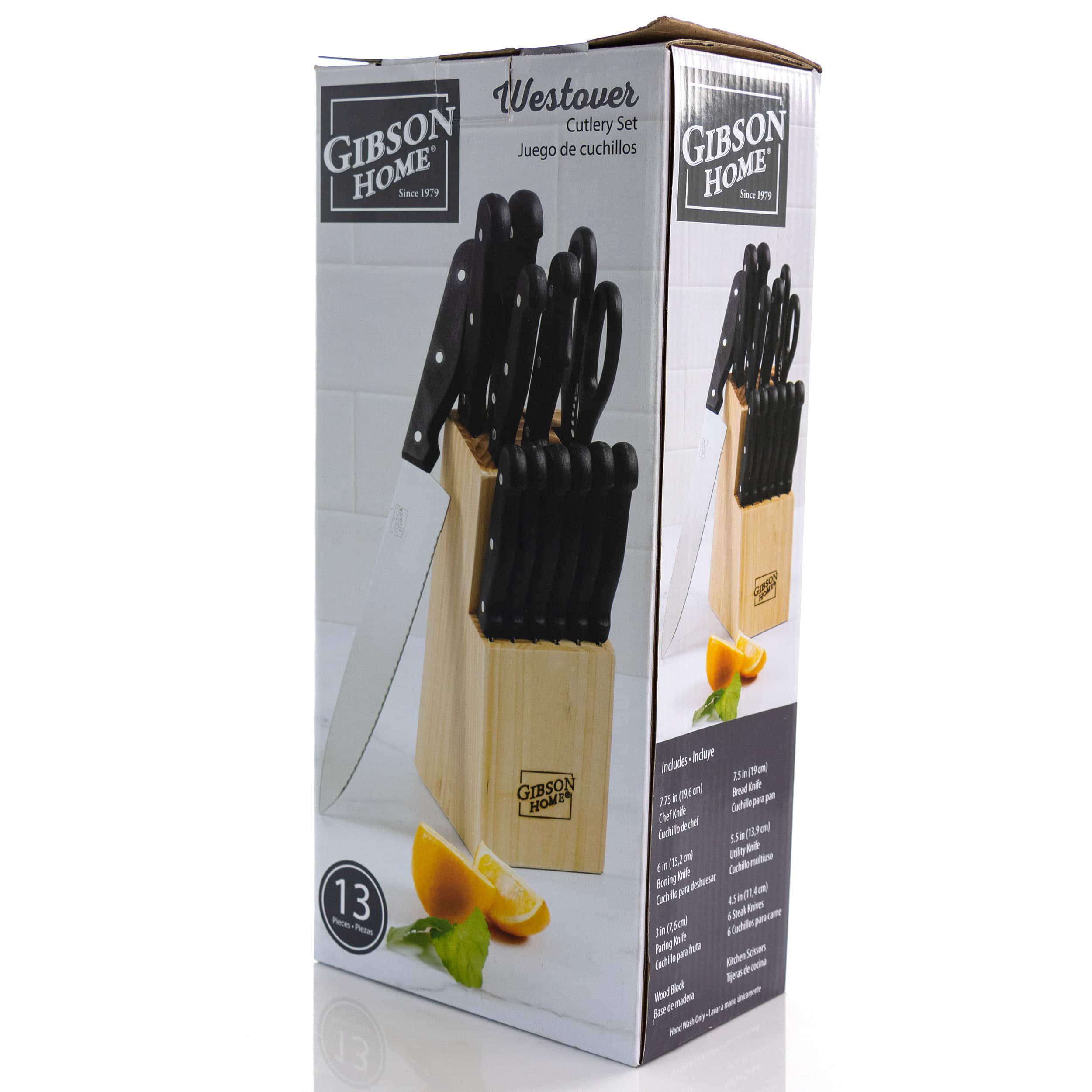 Gibson - Home Westover 13 Piece Stainless Steel Cutlery Set with Wood Storage Block - Black - Thumbnail 4
