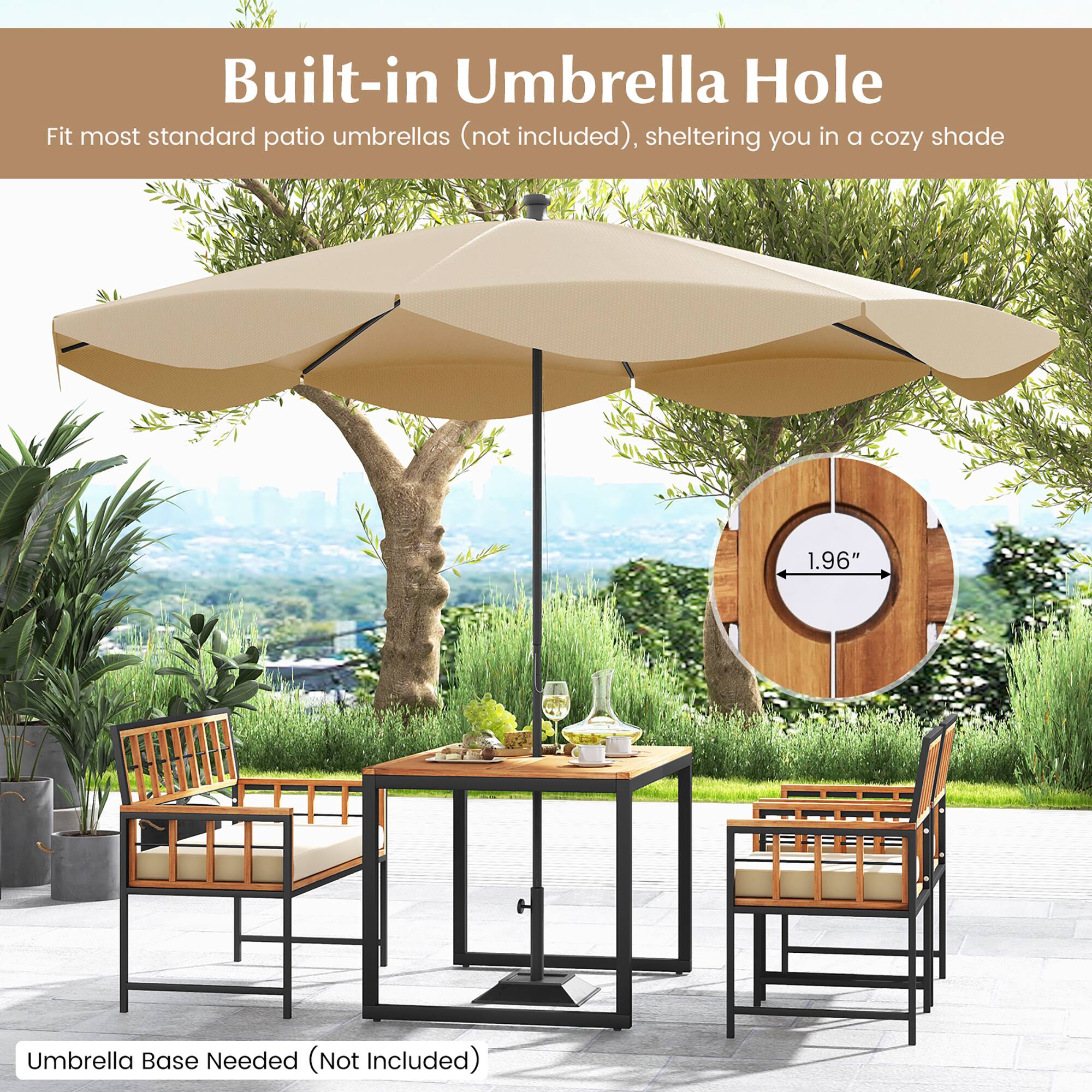 Built-in Umbrella Hole
Fit most standard patio umbrellas (not included), sheltering you in a cozy shade
1.96"
Umbrella Base Needed (Not Included)