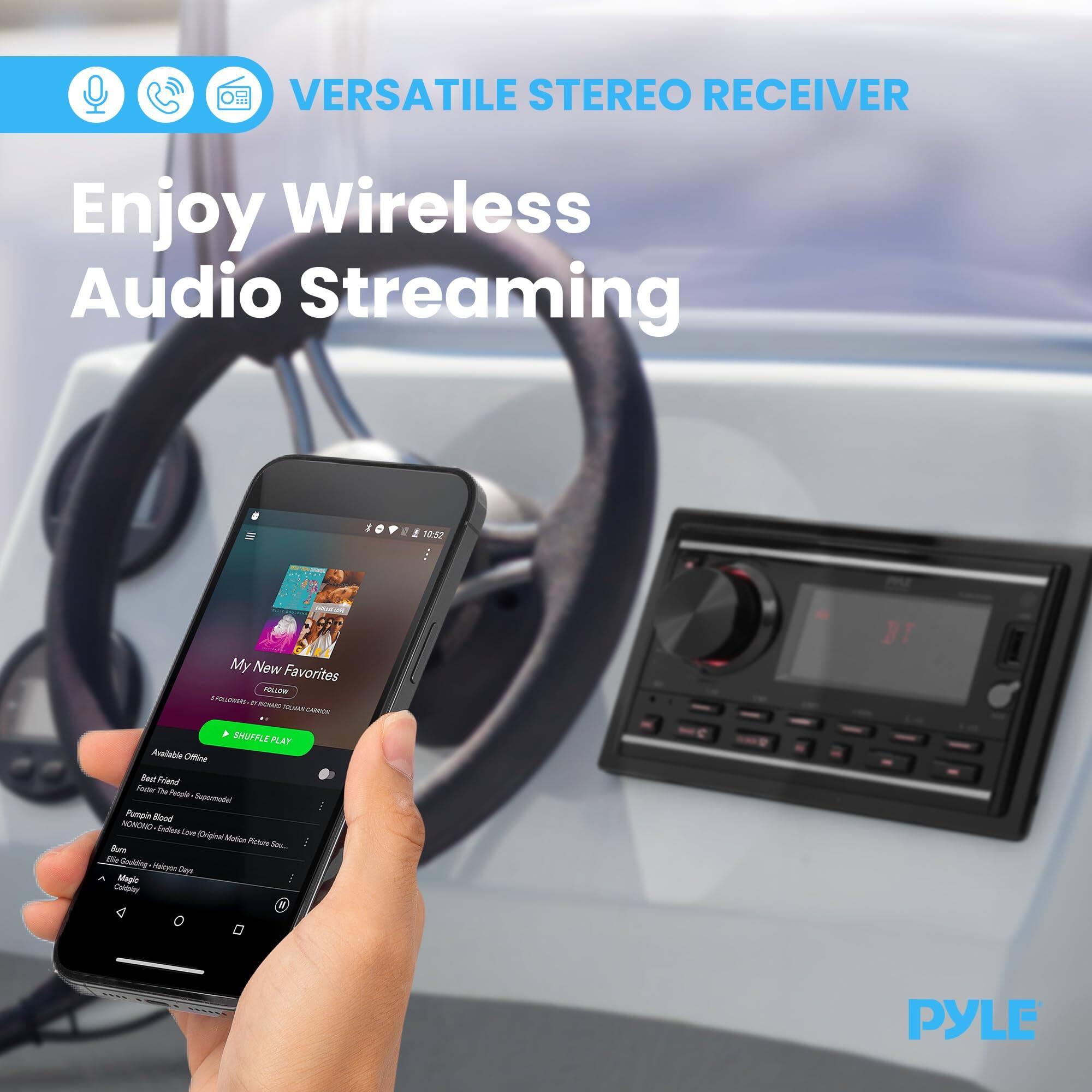 VERSATILE STEREO RECEIVER

Enjoy Wireless Audio Streaming

My New Favorites

- Best Friend
- Pumpin Blood
- Burn
- Magic

PYLE