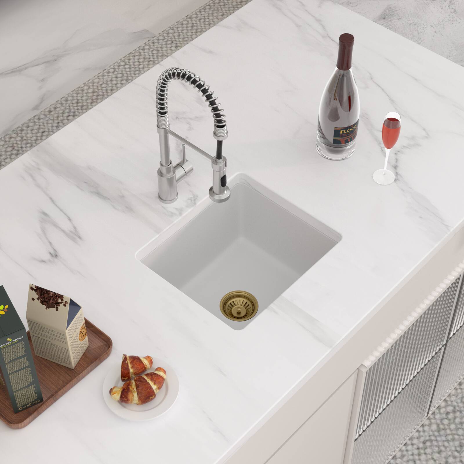 Left. Lordear - 18x16x9 Inch White Granite Composite Undermount kitchen Sink Single Bowl Quartz Small Bar Sink - White.