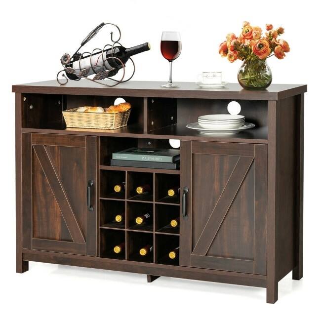 Angle. Hivvago - Rustic Espresso Detachable 9 Bottle Wine Rack Kitchen Buffet Storage Cabinet - Espresso.