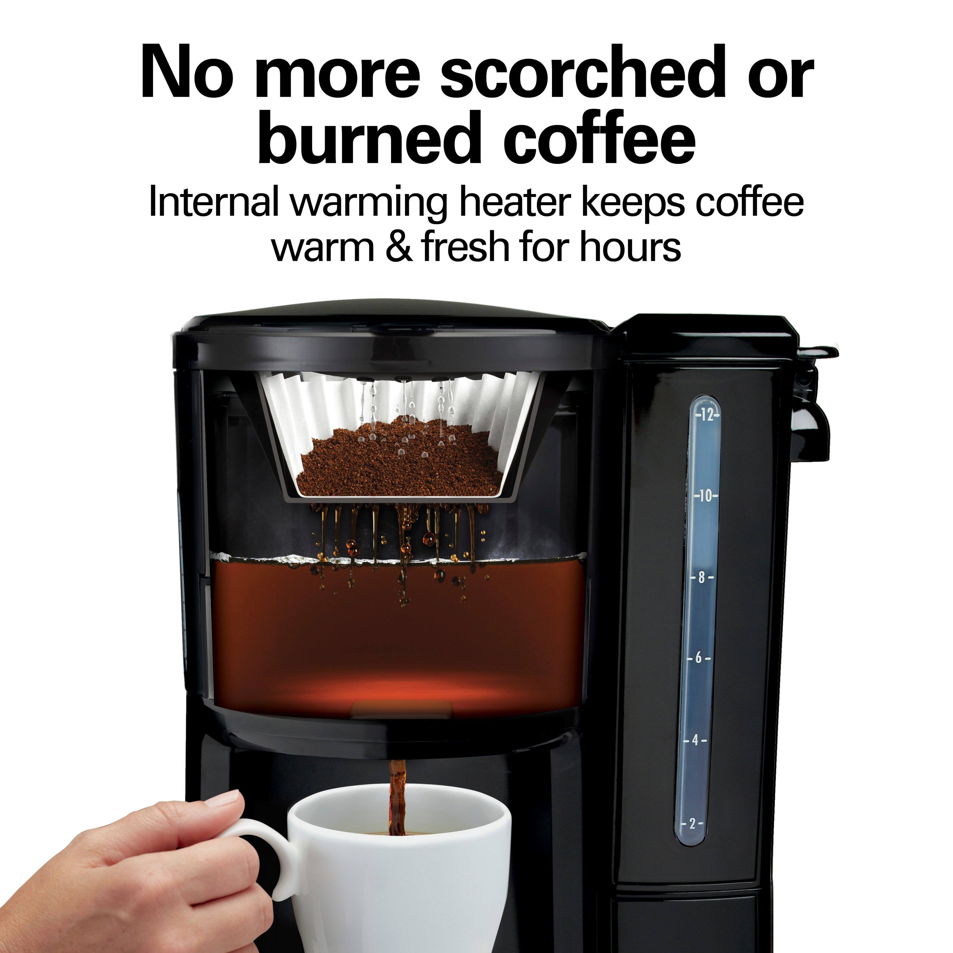 No more scorched or burned coffee

Internal warming heater keeps coffee warm & fresh for hours