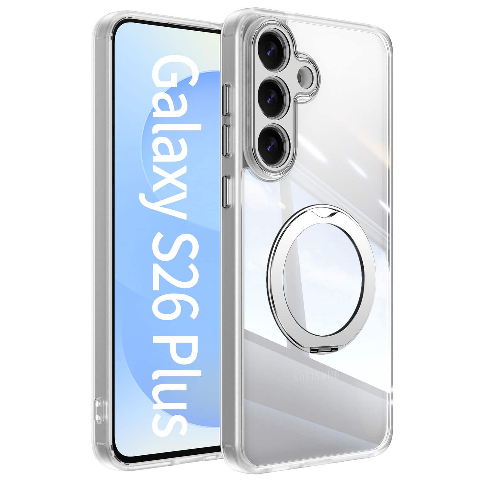 Dteck - Magnetic Clear Case For Samsung Galaxy S26+, Shockproof Anti-Scratch 360° Ring Holder Stand PC+TPU Protection Cover - White price history on PriceWatchPro