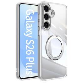 Dteck - Magnetic Clear Case For Samsung Galaxy S26+, Shockproof Anti-Scratch 360° Ring Holder Stand PC+TPU Protection Cover - White