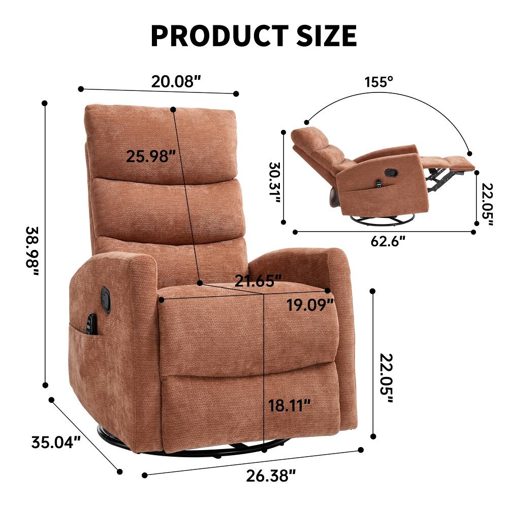 PRODUCT SIZE  
20.08"  
155°  
38.98"  
35.04"  
25.98"  
30.31"  
21.65"  
19.09"  
18.11"  
62.6"  
22.05"  
22.05"  
26.38"