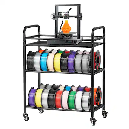 Front. VEVOR - 3D Printer Filament Storage Rack, 3 Tier Heavy Duty Storage Shelf, Rolling Filament Spool Holders Racks (Shelf Only) - Black.