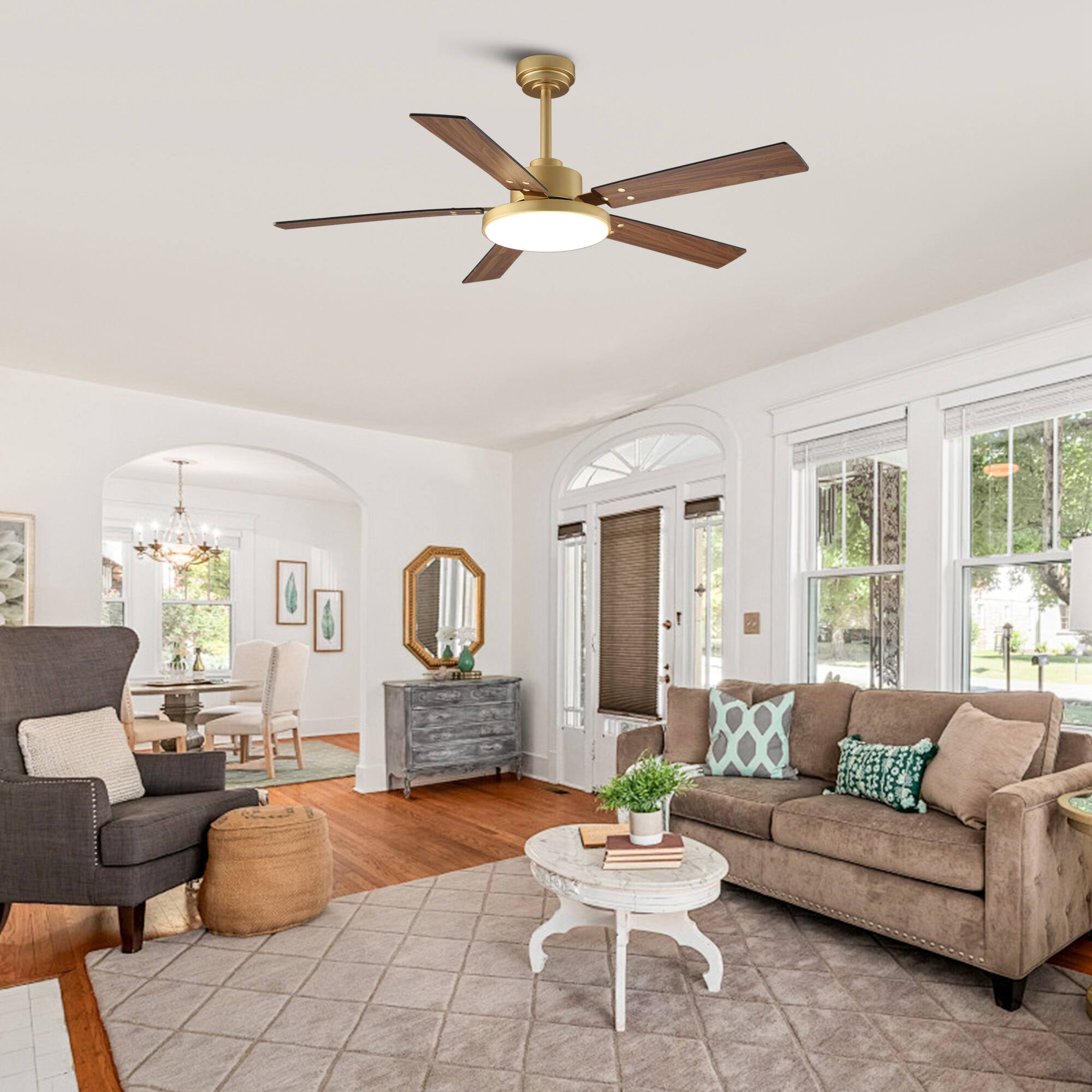 Angle. Vaczon - 52" Modern Gold 3CCT Dimmable LED Smart Ceiling Fan with Light and Remote and APP Control, Reversible Blades - Gold.