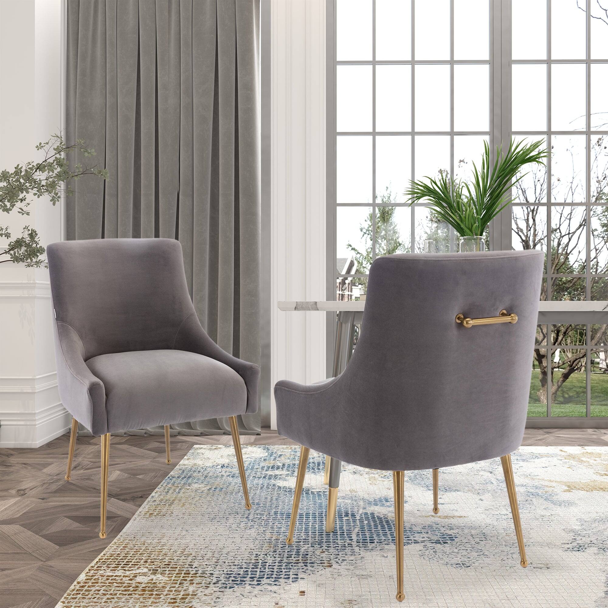 Alt View 3. Boyel Living - Grey Velvet Dining Chair with Pulling Handle and Adjustable Foot Nails(Set of 2) - Gray.