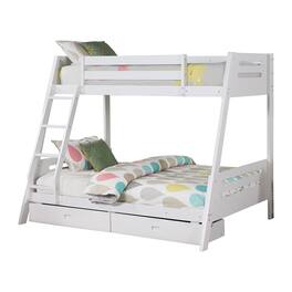 Vaczon - Twin/Full Bunk Bed, Solid Wood Construction, Safety Guardrails and Built-In Underbed Storage Drawers - White