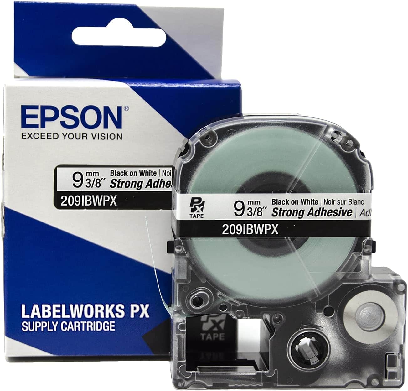 Epson - LABELWORKS PX Strong Adhesive 3/8" (9mm) x 30 ft Tape - 209IBWPX - Black on White