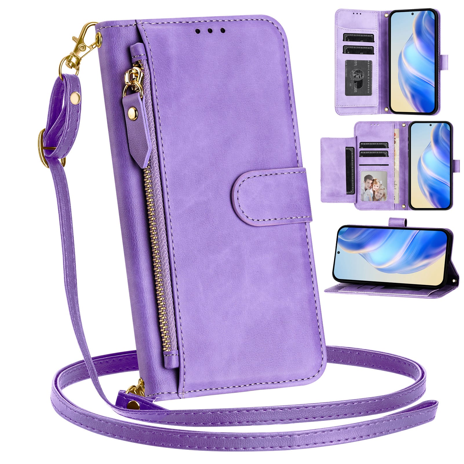 UUCOVER - Zipper Wallet Case for Motorola G Power 5G 2025 Magnetic PU Leather Card Slots Stand Cover with Shoulder / Wrist Strap - Purple price history on PriceWatchPro