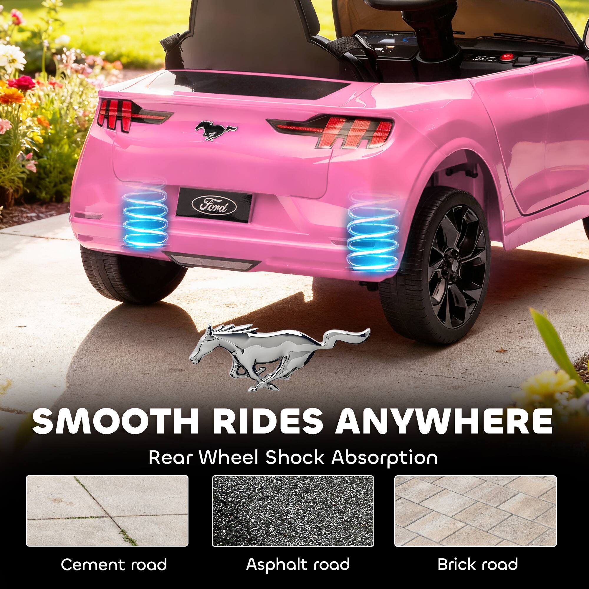 SMOOTH RIDES ANYWHERE  
Rear Wheel Shock Absorption  

Cement road  
Asphalt road  
Brick road