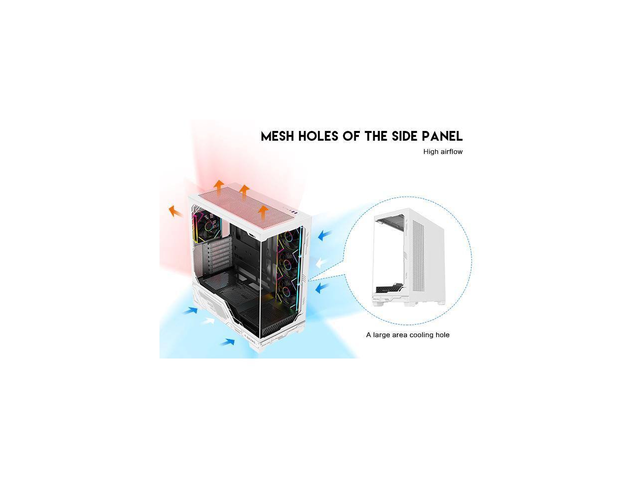MESH HOLES OF THE SIDE PANEL

- High airflow
- A large area cooling hole