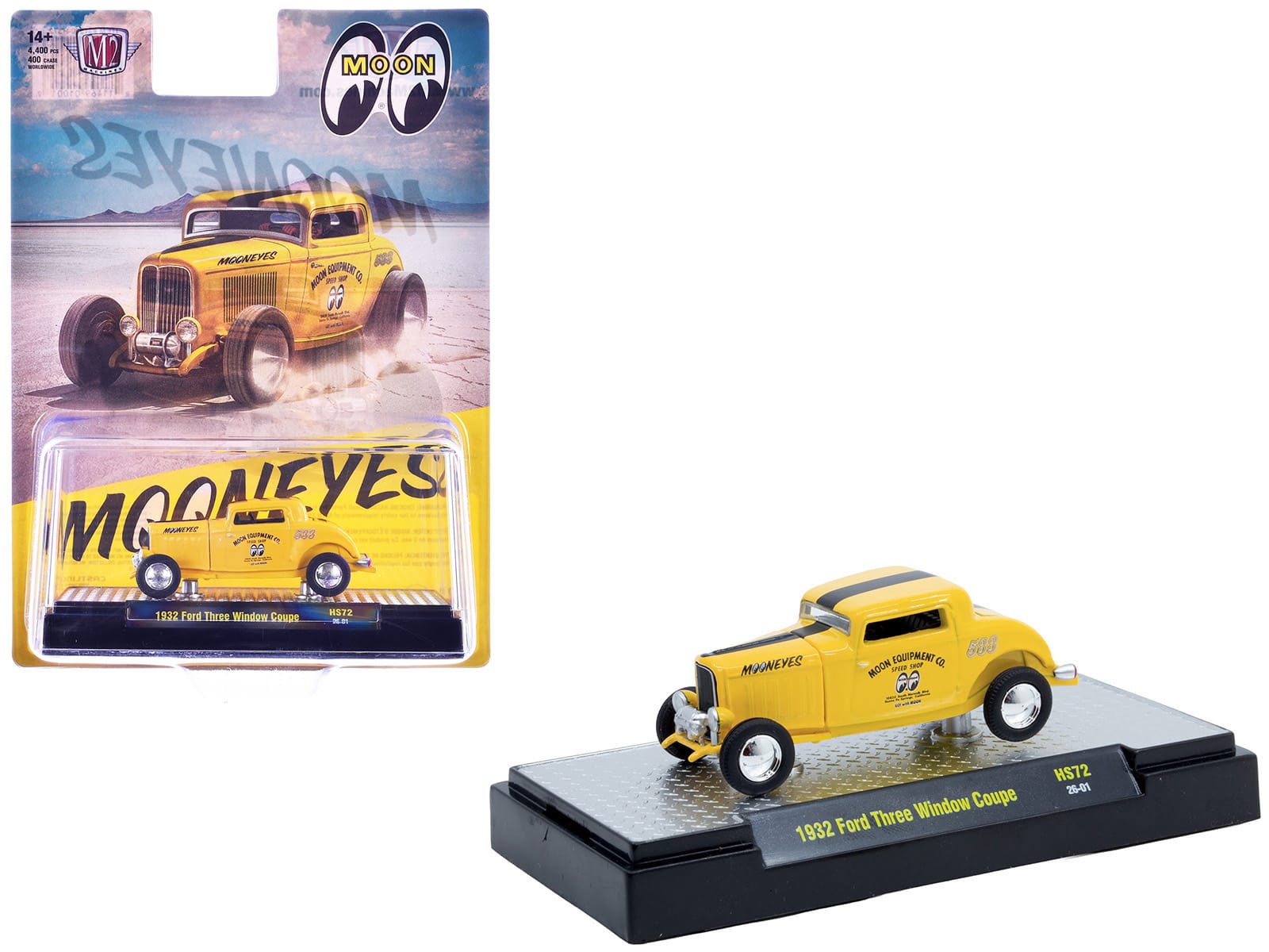 "1932 Ford Three-Window Coupe ""MoonEyes"" Yellow with Black Stripe Limited Edition 1/64 Diecast Model Cars by M2 Machines" price history on PriceWatchPro