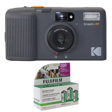 M.E. KODAK LENS MC Snapic A1 f=25mm KODAK 200 SPEED FILM VITESSE DU FILM VELOCIDAD DE PELICULA WOLLS 3 ROULEAUX ROLLOS FUJIFILM DAYLIGHT & FLASH COLOR PENTS SSMM FLM FOR JOUR ET FLASH FUJFILM LUMIERE DU JOUR ET FLASH COULEUR 200 JOMM POUR FILM FUJFILM DIURNA Y FLASH a COLOR 200 FUJFILM LUZ PARA IMPRESIONES PELICULA DE JSM - - - - - - 1 % ML CVOOONES 3. 35 BR : 200 FUJFILM