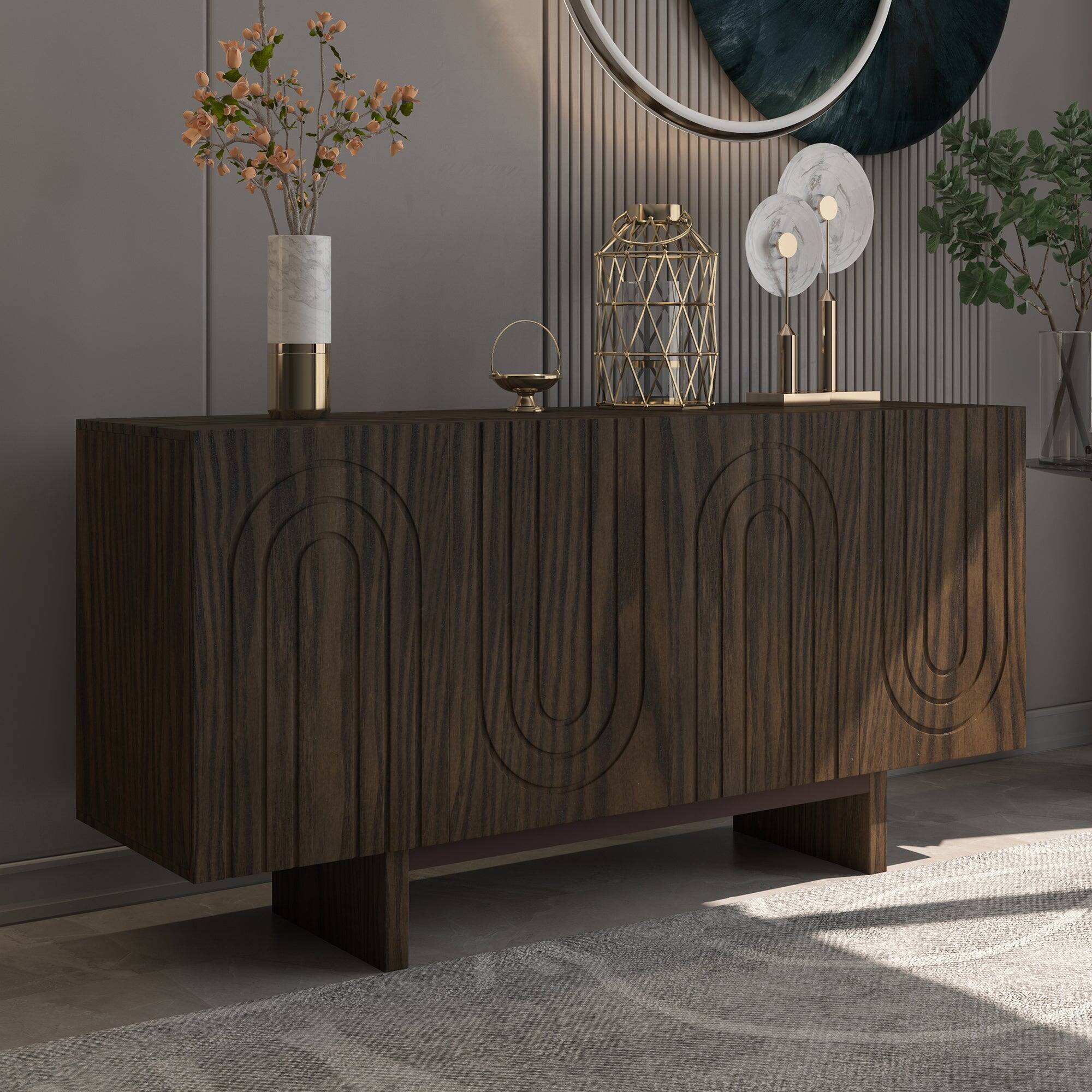 Alt View 7. Boyel Living - Dark Brown 4-Door 62.99 in. Wood Grain Buffet Sideboard with MDF Legs For Living Room and Kitchen-Dining Room - Brown.