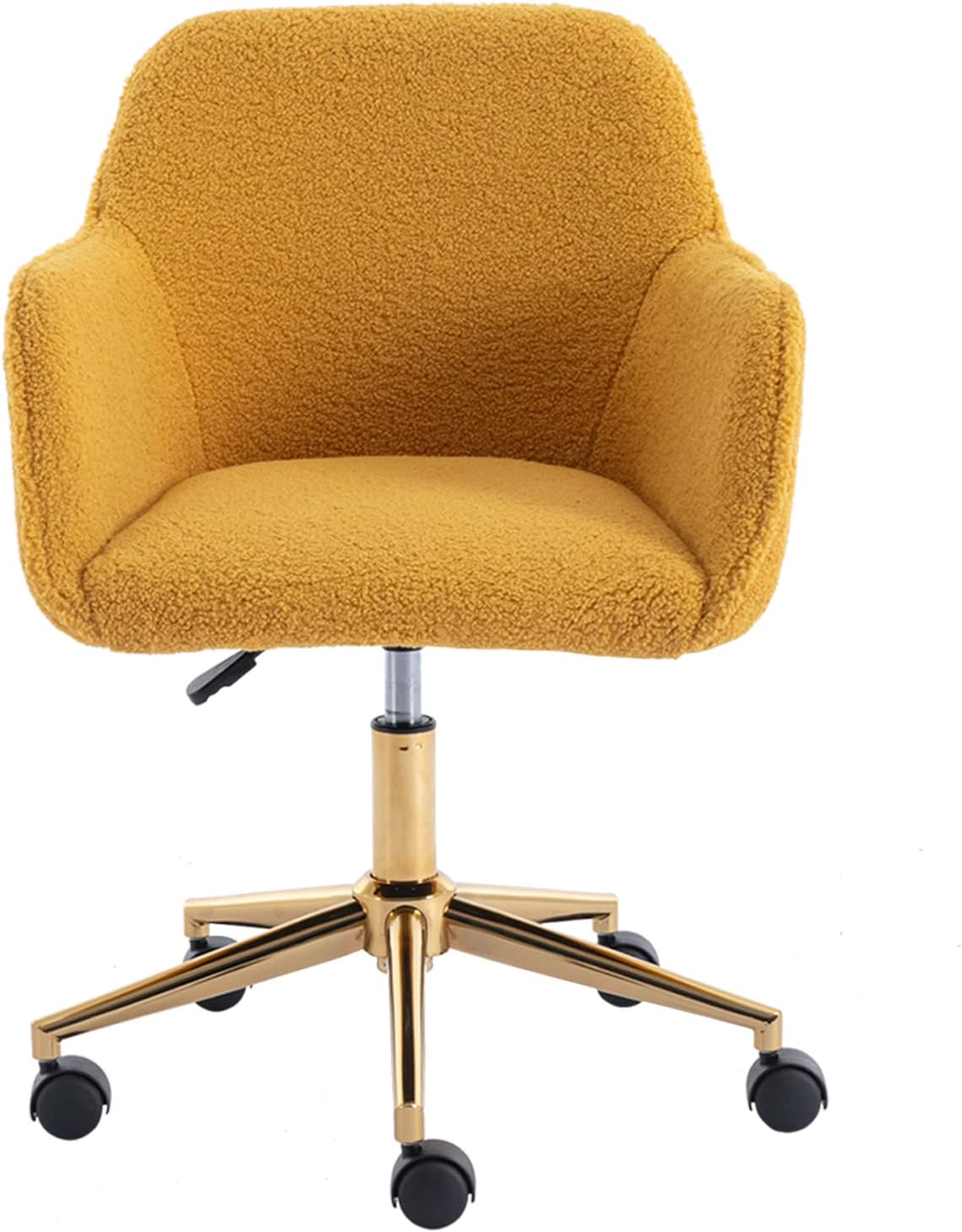 Alt View 3. Trinkets Crazed - Modern Teddy Fabric Material Adjustable Height 360 Revolving Home Office Chair With Gold Metal Legs - yellow.