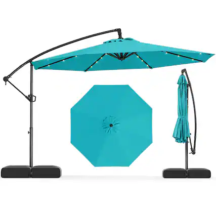 Front. Costway - Costway 10 FT Solar Offset Hanging Umbrella Patio Cantilever Umbrella with 32 LED Lights - Turquoise.