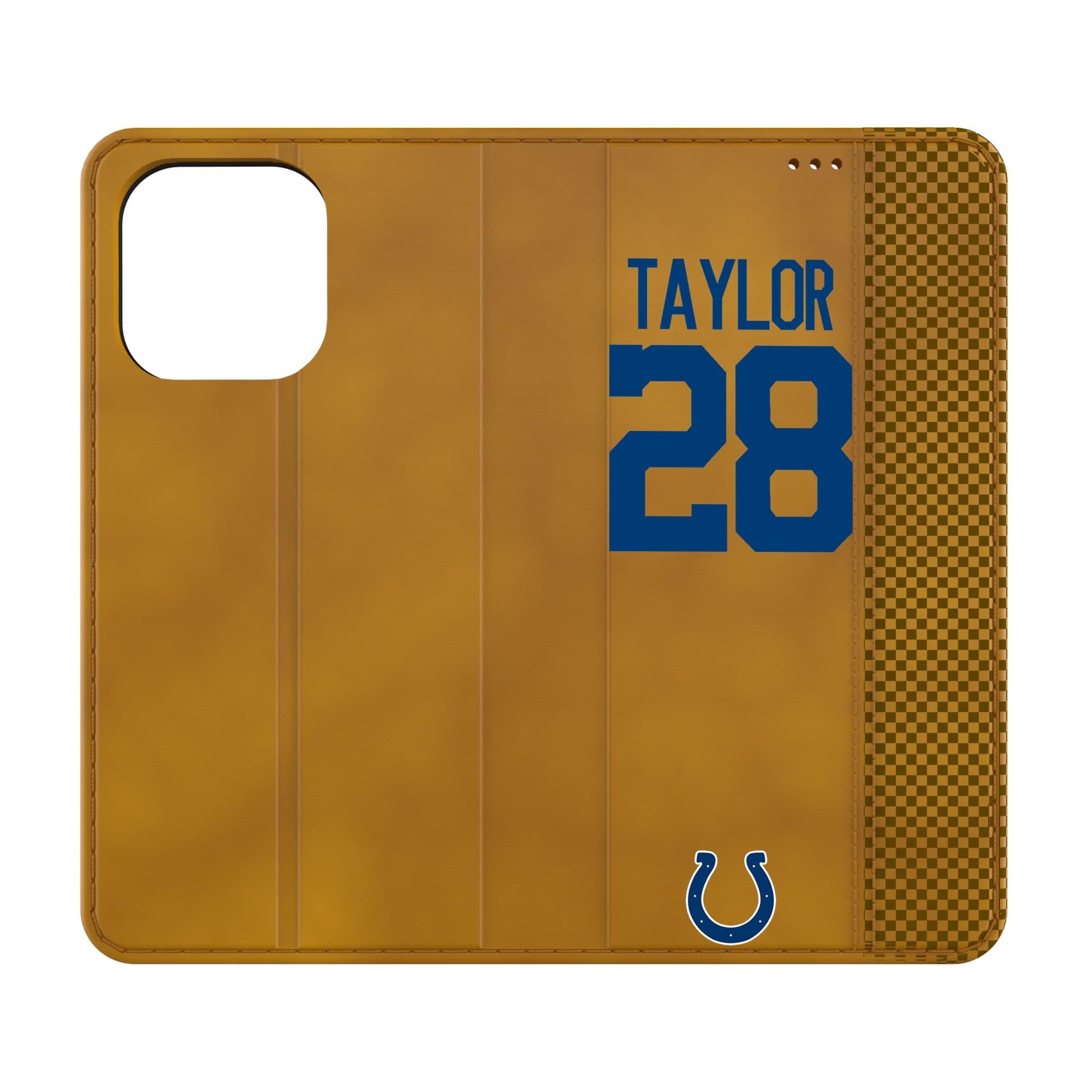 Front. Keyscaper - Jonathan Taylor Brown Indianapolis Colts Folio iPhone Case - 13 Pro - Brown.