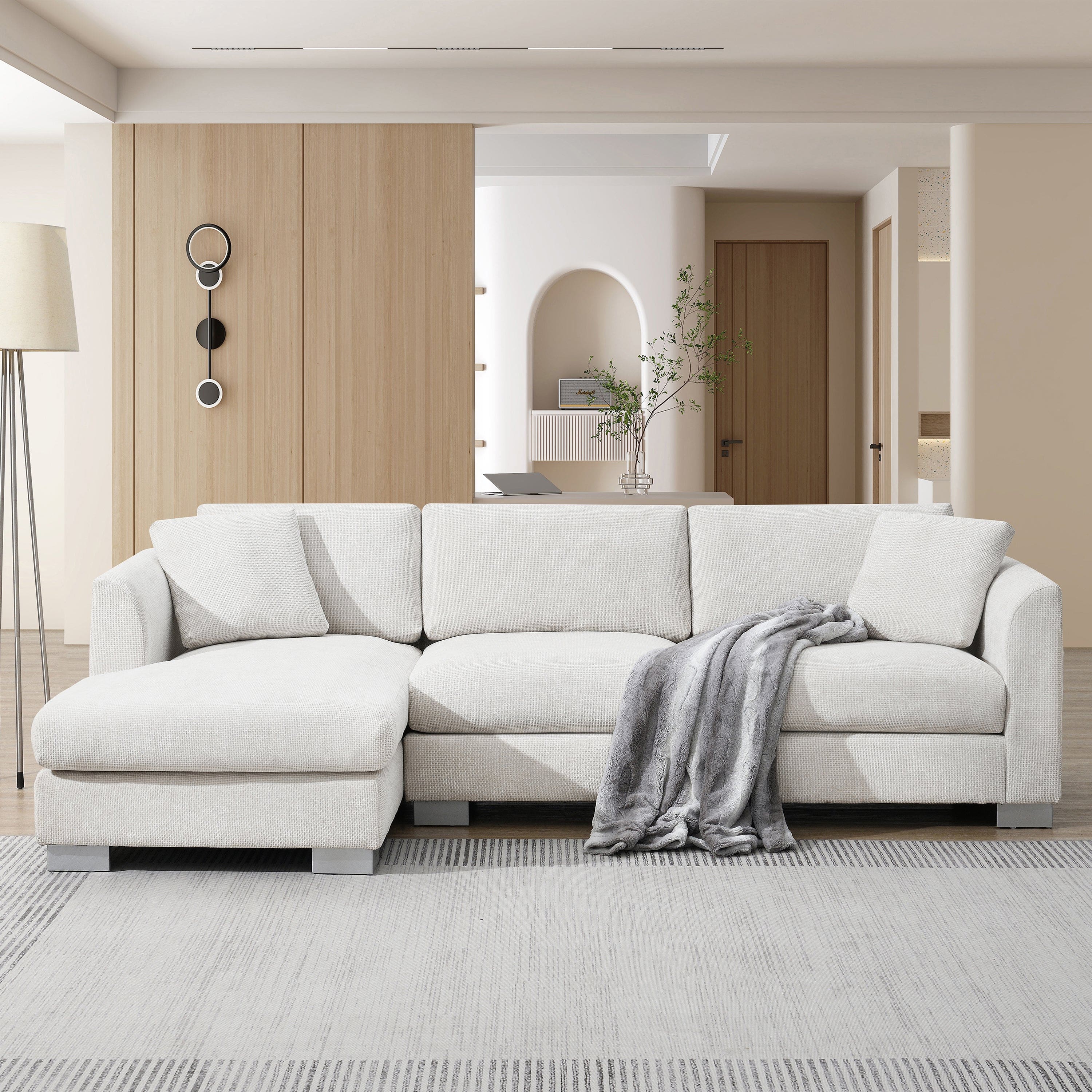 Boyel Living - 4 Seat Minsk Gray Chenille L Shaped Sectional Sofa with Oversized Chaise High Quality - Minsk Gray