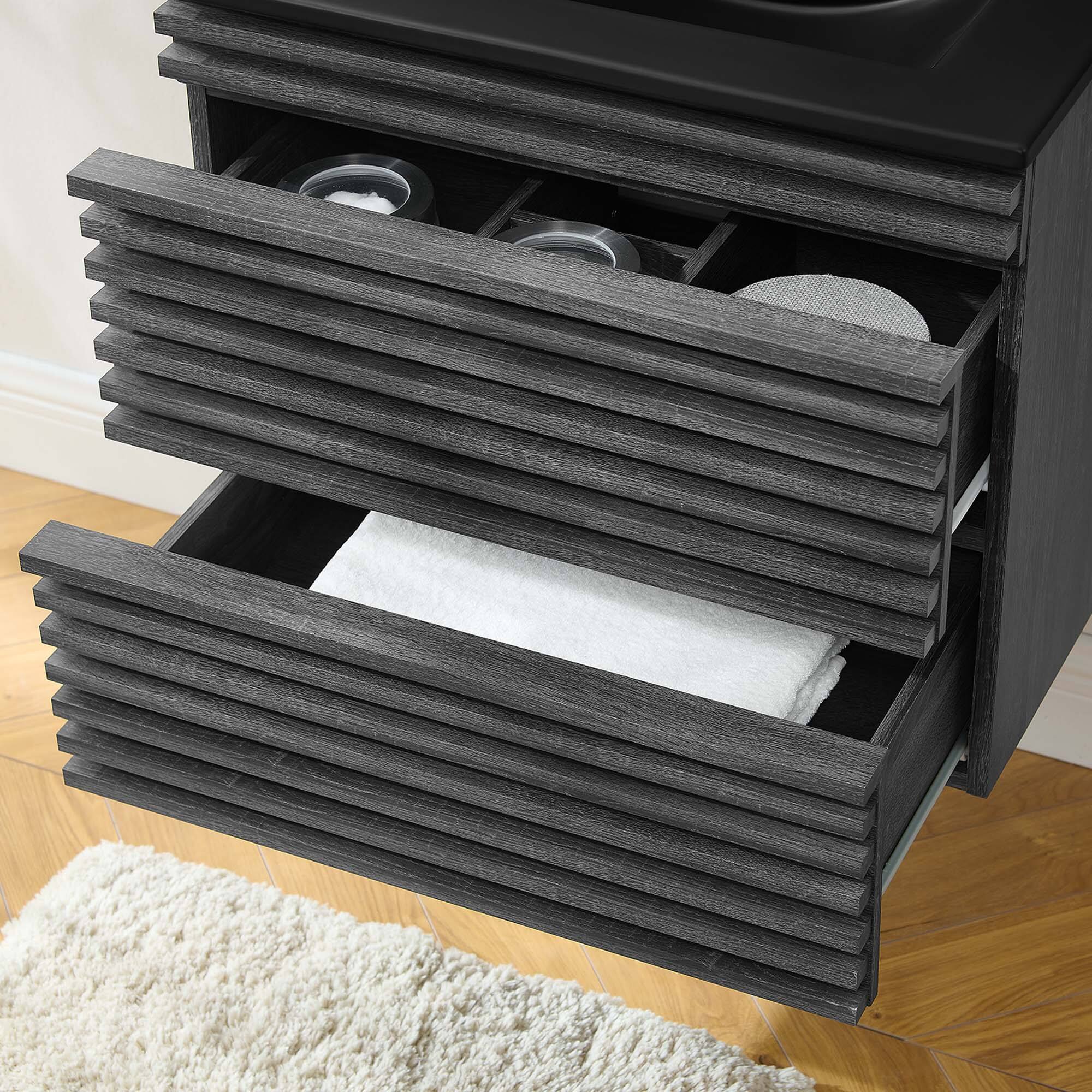 Back. Modway - Render Wall-Mount Bathroom Vanity with Black Basin Included - Charcoal Black.