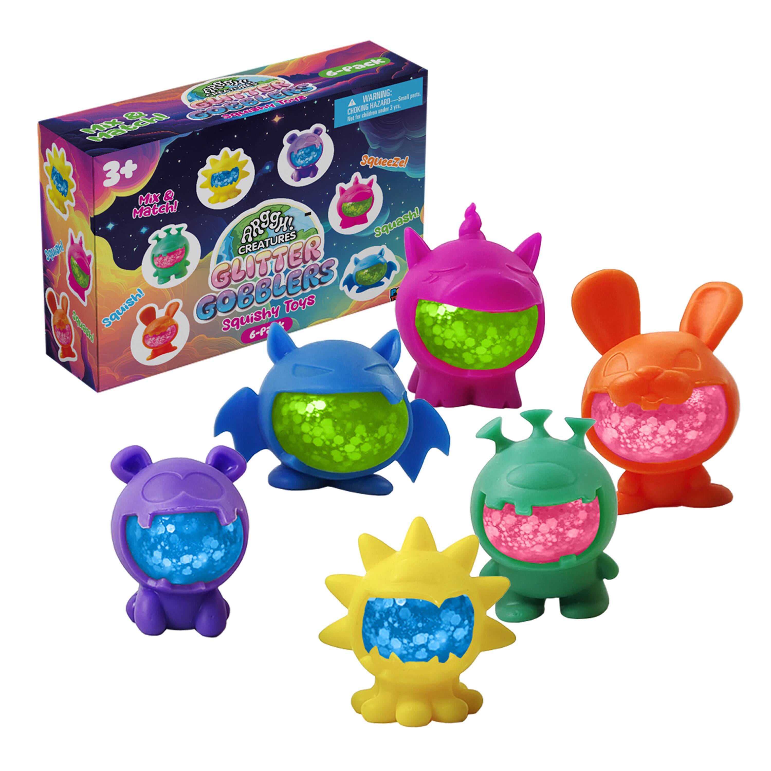 Power Your Fun - Glitter Gobblers Blind Box Squishy Toys 6 Pack - Multicolor