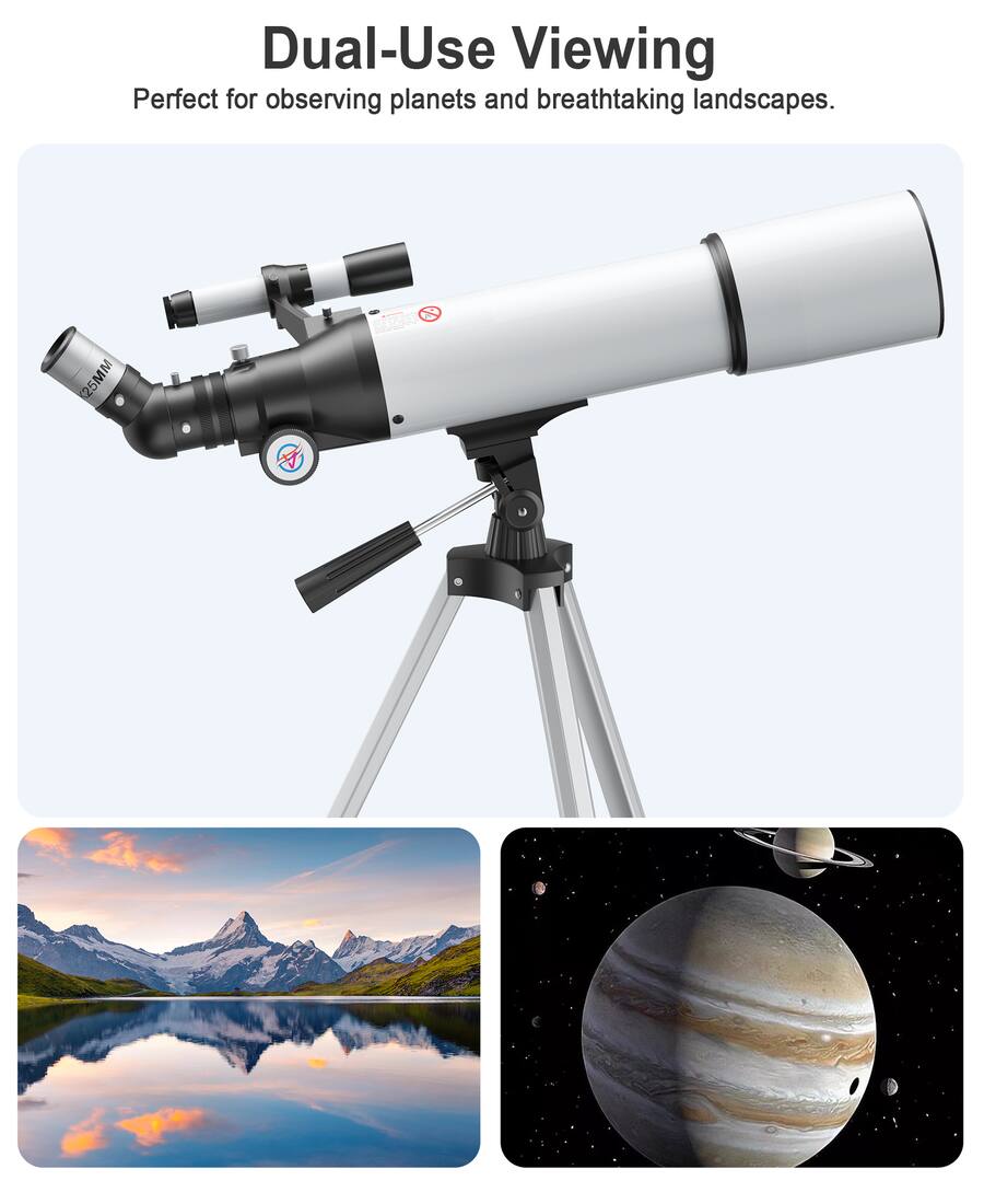 Sugift 80mm Aperture 500mm Portable Astronomical Refracting Telescope with 20-150X Magnification