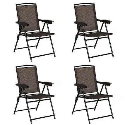 Front. Pefilos - 4 Pieces Folding Dining Chairs with Steel Armrests and Sling Back, Outdoor Stackable Dining Chairs for All Weather - Brown.