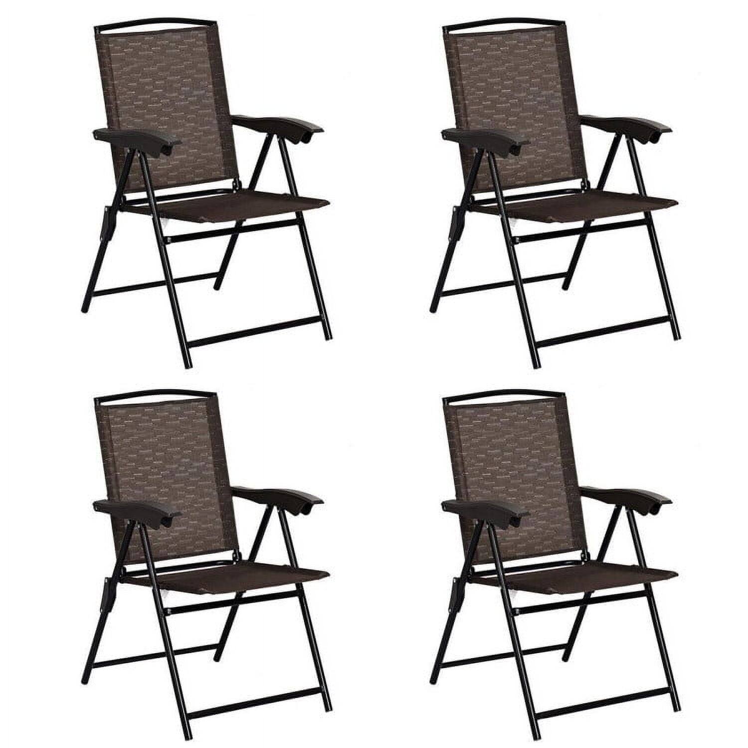 Pefilos - 4 Pieces Folding Dining Chairs with Steel Armrests and Sling Back, Outdoor Stackable Dining Chairs for All Weather - Brown