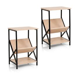 Costway - 1 PCS Industrial Side Table 3-Tier End Table with V-Shaped Magazine Holder - Beech