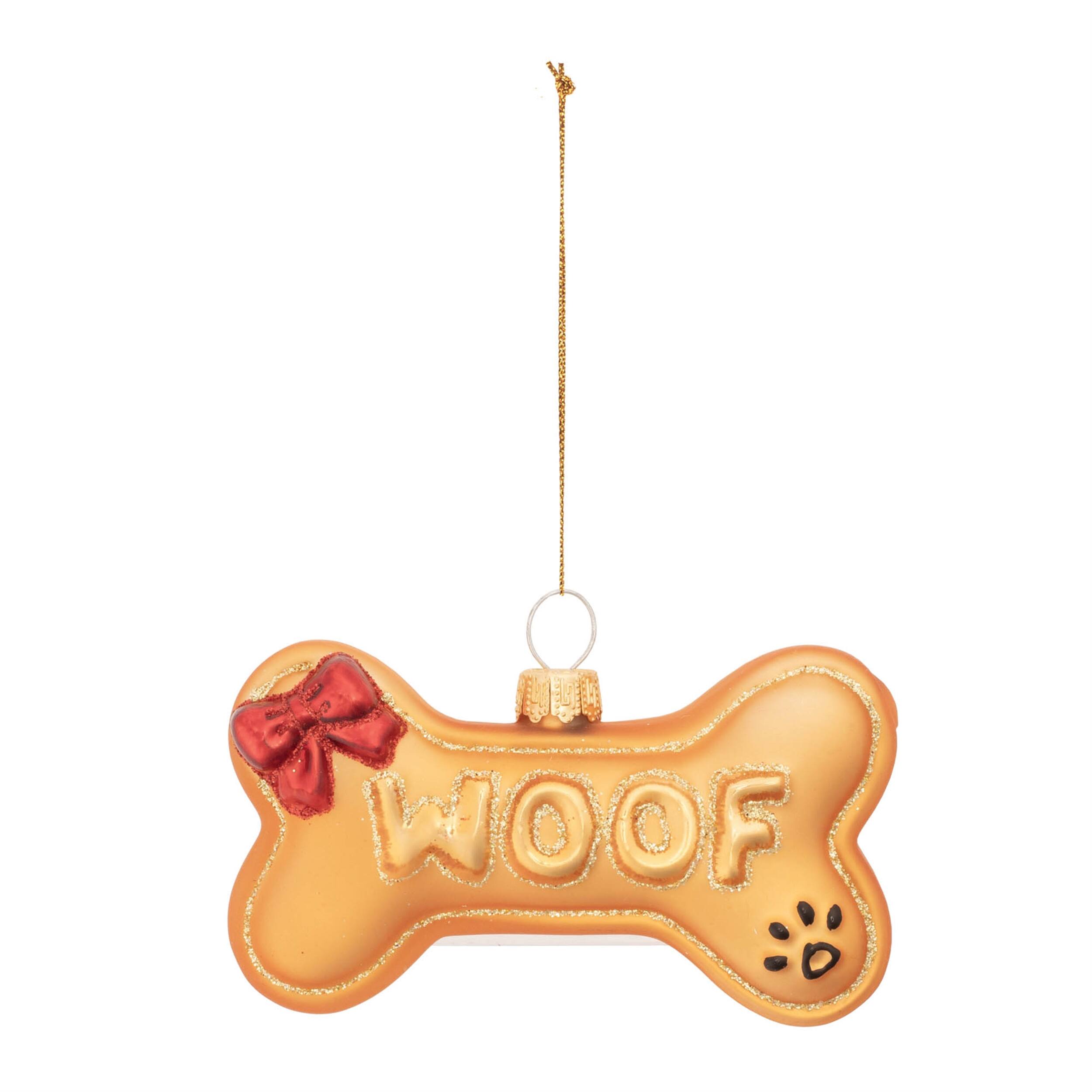 Angle. BreeBe - Glass Dog Bone Ornament (Set of 12) - Orange, Red.
