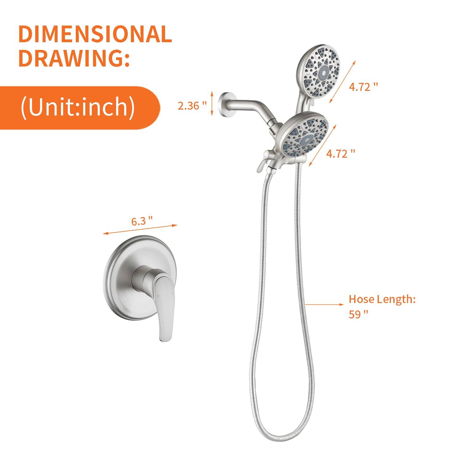 DIMENSIONAL DRAWING:  
(Unit: inch)  

- 2.36"  
- 4.72"  
- 4.72"  
- 6.3"  
- Hose Length: 59"