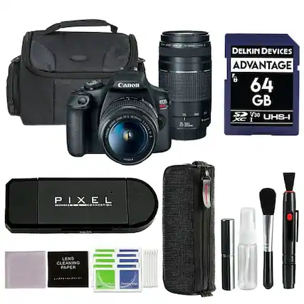 Canon EOS EF-5 1-15mm LENS ZOOM CANON R9SE 75 100 75-300 DELKIN DEVICES ADVANTAGE 6 64 GB SP V30 UHS-I XC I PIXEL CONNECTION LENS CLEANING PAPER