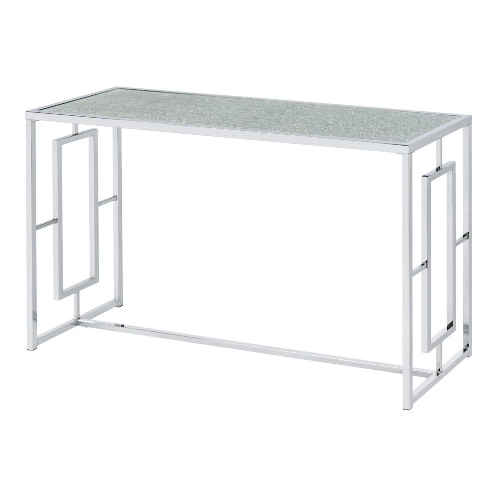 Furniture of America - Harper Metal Chrome Sofa Table with Pattern Top in Chrome - Silver