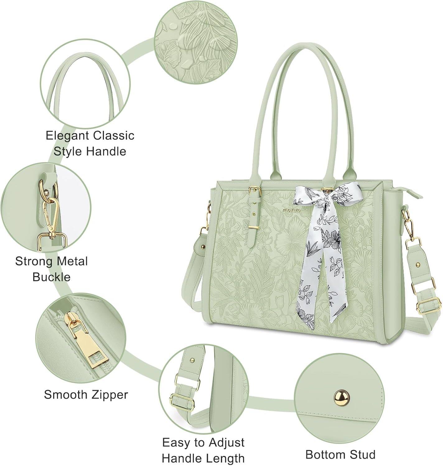 Elegant Classic Style Handle  
Strong Metal Buckle  
Smooth Zipper  
Easy to Adjust Handle Length  
Bottom Stud