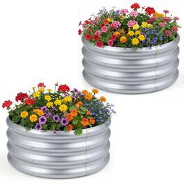 Costway - 2 PCS 24" x 24" x 11.5" Galvanized Raised Garden Bed, Round Planter Box with Open-Ended Base - Silver