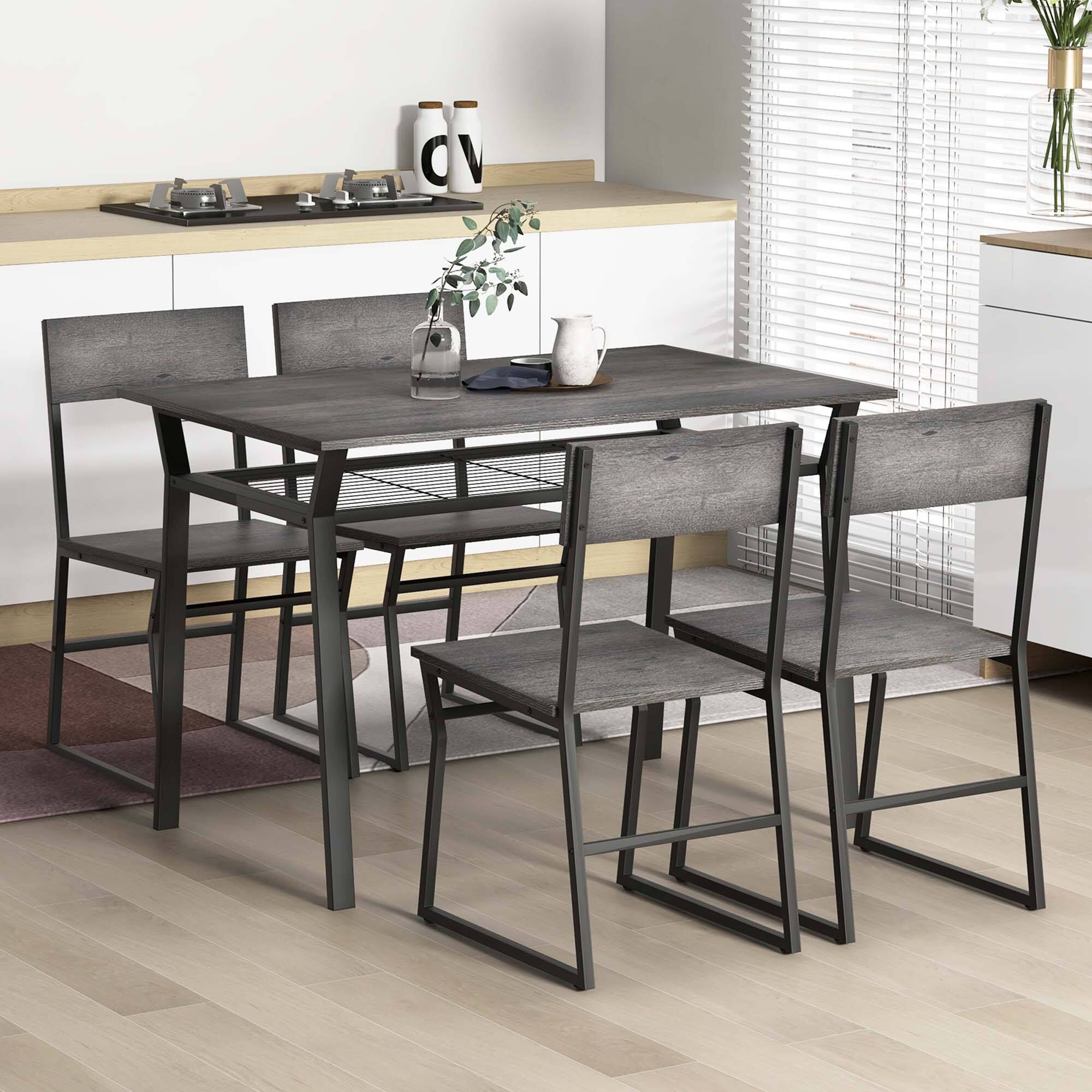 Angle. Costway - 5 Piece Dining Table Set Industrial Rectangular Kitchen Table with 4 Chairs Grey - Grey.