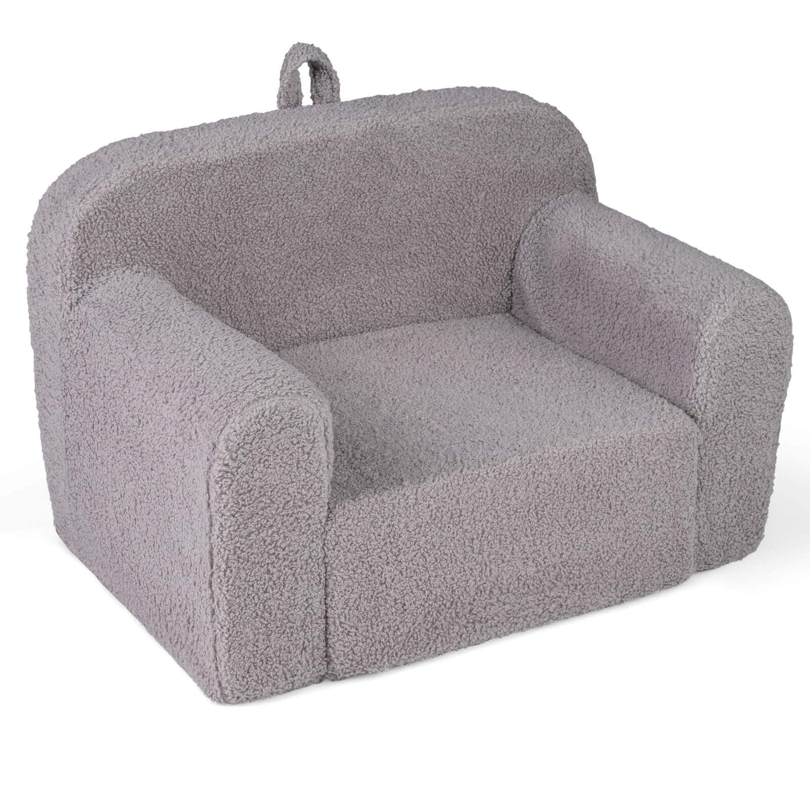 Costway - Kids Couch Portable Toddler Sofa with Handle Anti-slip Base Removable Comfy Chair - Gray