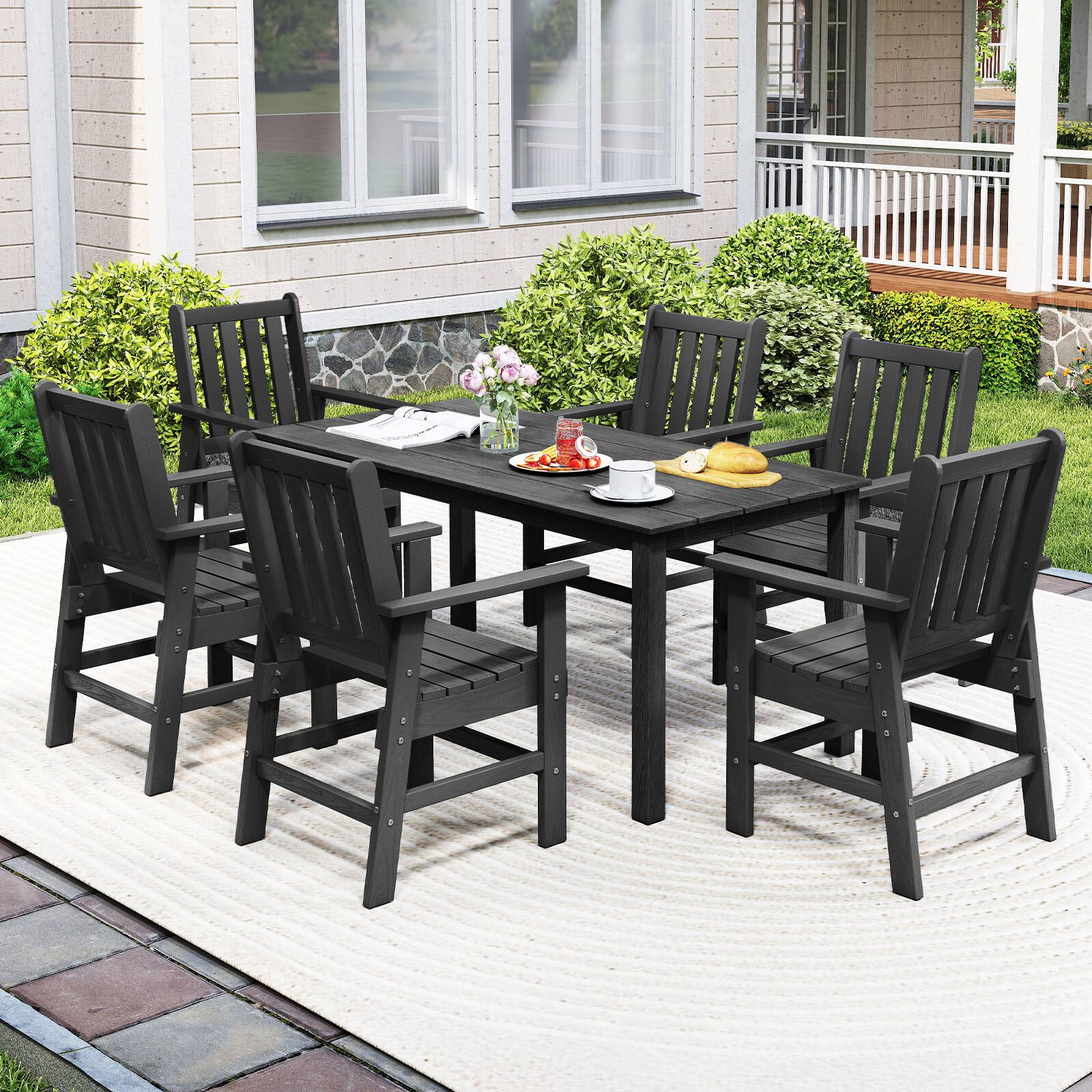 Gymax - 7 Pieces Patio Dining Set Outdoor HDPE Weather Resistant Table & Chairs Set - Black