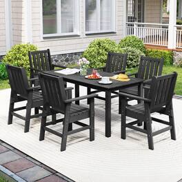 Gymax - 7 Pieces Patio Dining Set Outdoor HDPE Weather Resistant Table & Chairs Set - Black