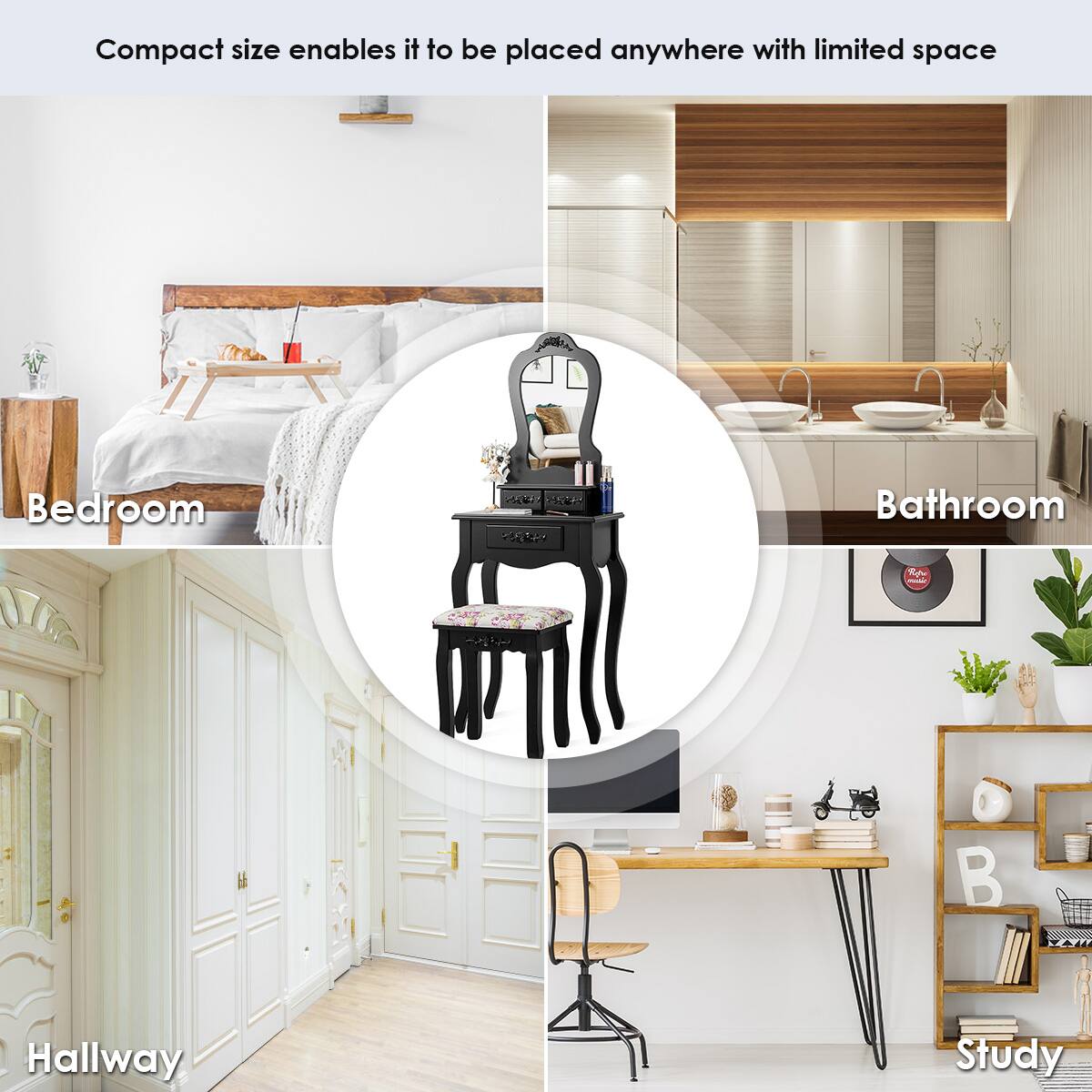 Compact size enables it to be placed anywhere with limited space

- Bedroom
- Bathroom
- Hallway
- Study