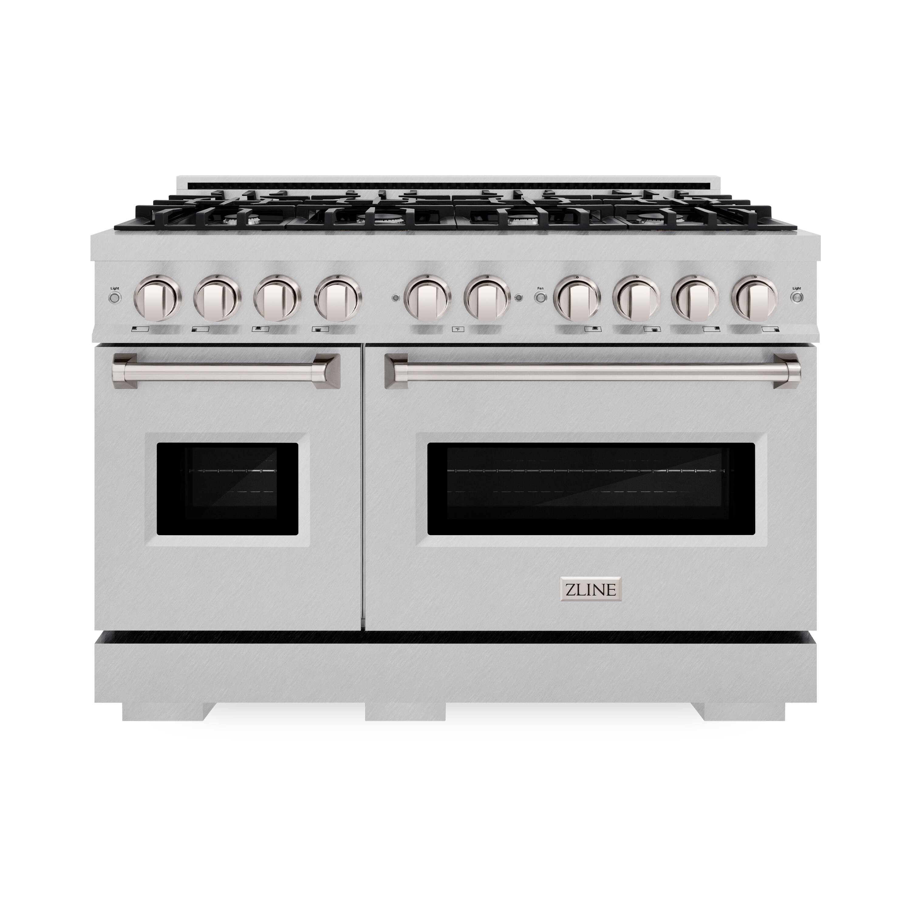 Front. ZLINE - ZLINE 48 in. Classic Double Oven Dual Fuel Range w/ 8 Burners in Satin Steel Stainless Steel (CDRS-48) - Stainless Steel.