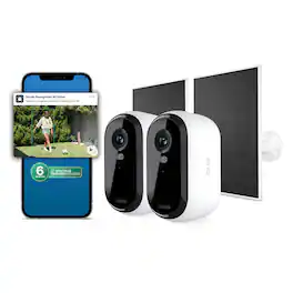 Arlo - Essential Outdoor Security Camera 2K (3rd Gen) - Wireless, Rechargeable, 2-Cam + 2 Solar + 6 Months Secure Plus Plan - White