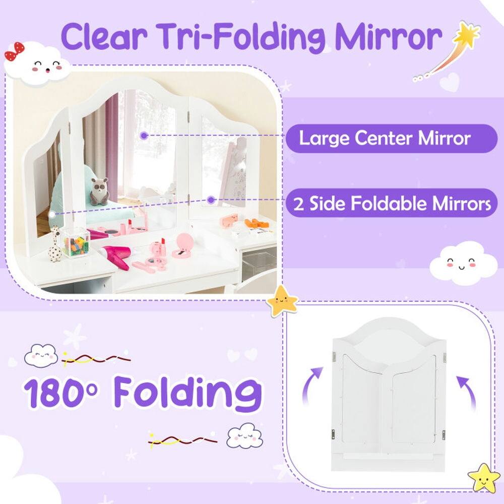 Clear Tri-Folding Mirror  
Large Center Mirror  
2 Side Foldable Mirrors  
180° Folding