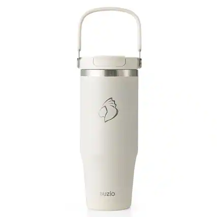Front. Buzio - Insulated Tumbler with 2-in-1 Lid and Straw - Fits in Cup Holder - 32oz White.