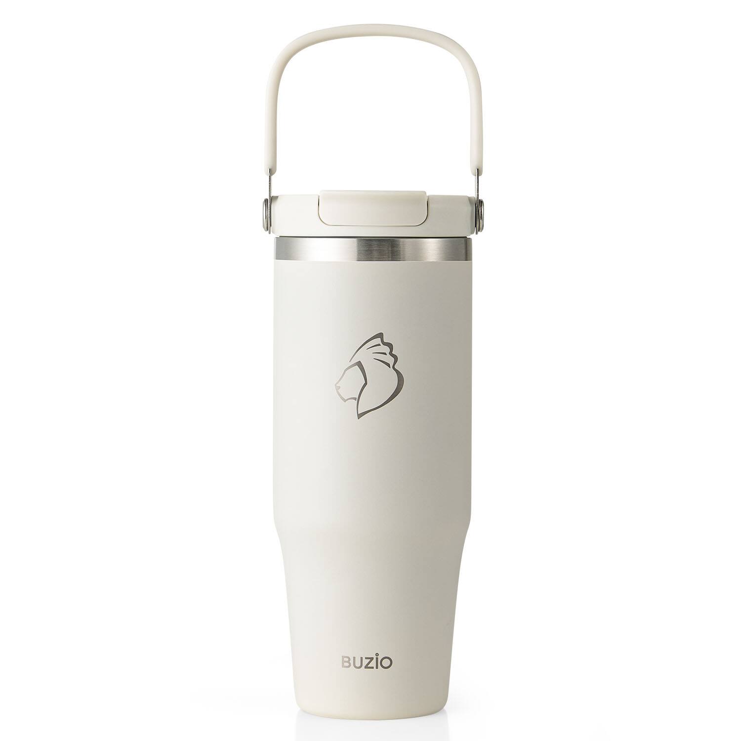 Front. Buzio - Insulated Tumbler with 2-in-1 Lid and Straw - Fits in Cup Holder - 32oz White.