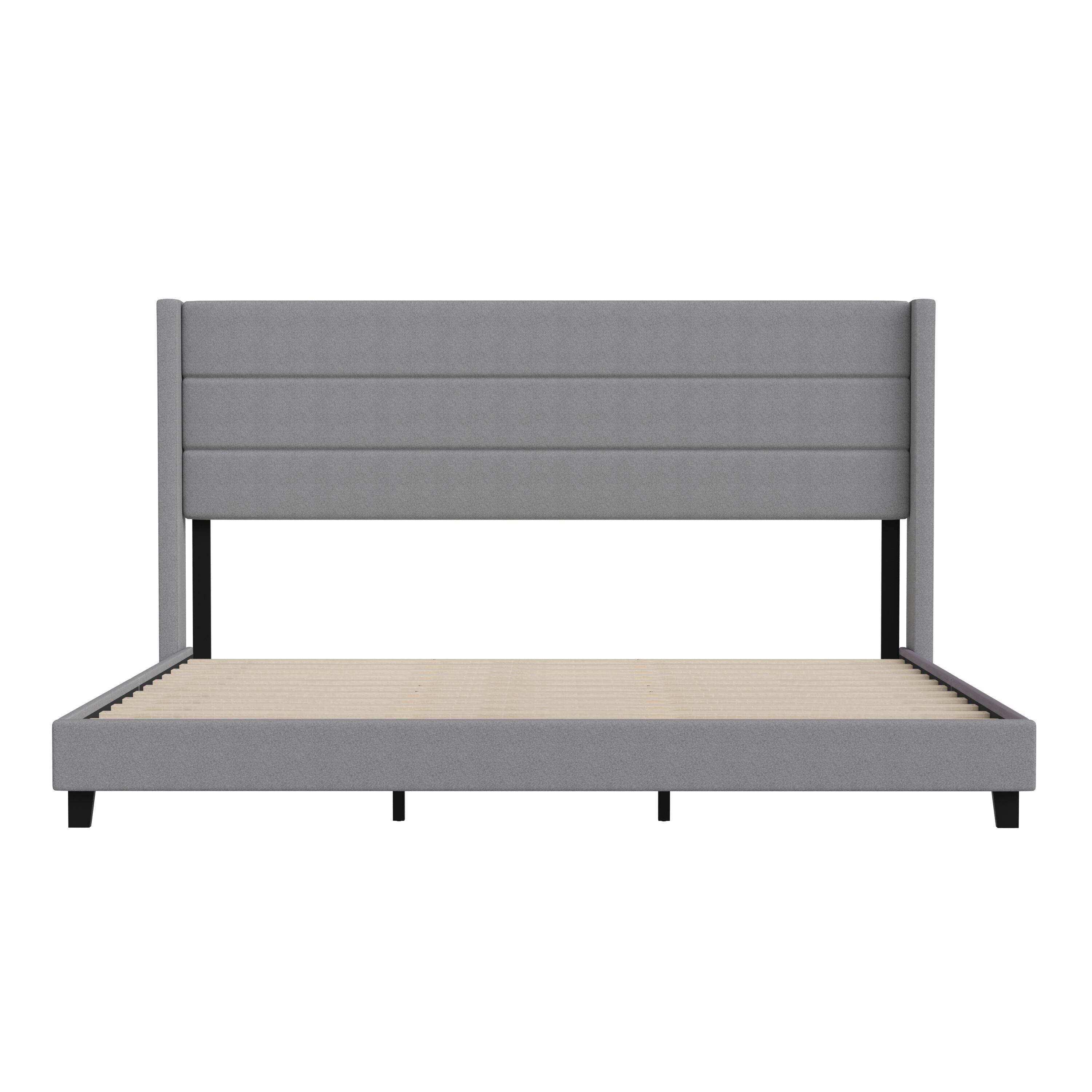Alt View 9. Alamont Home - Hollis King Size Upholstered Platform Bed with Wingback Headboard - Gray.