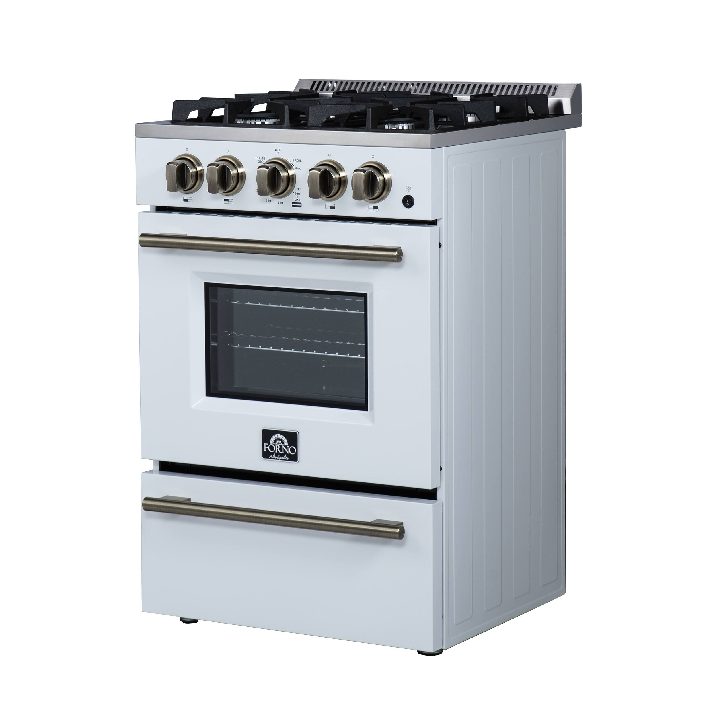 Angle. Forno Appliances - Breno 2.3 Cu. Ft. Freestanding Gas Range with Antique Brass Accents - White.