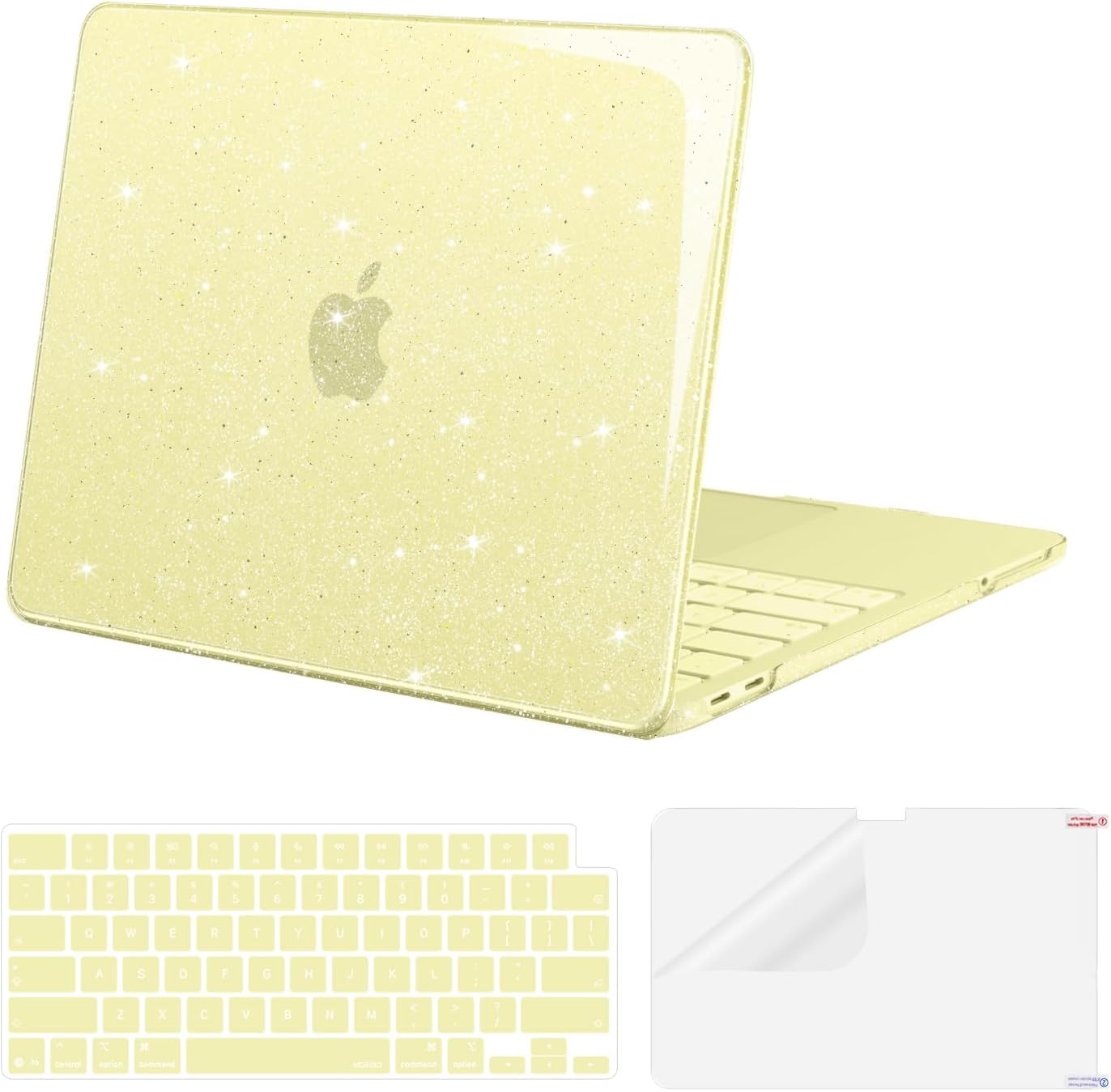 mosiso - Glitter Cover for 2026 MacBook Neo Case 13 inch A3404 with A18 Pro Chip,Crack-Resistant Cover&Keyboard Cover&Screen Film - Citrus