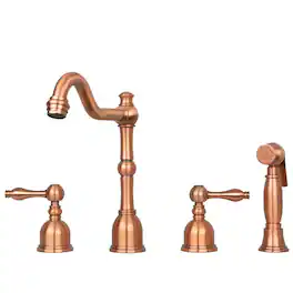 Solid Brass Two-Handles 360° Swivel Widespread Kitchen Faucet with Side Sprayer